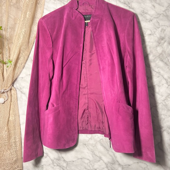 Genuine Leather Fuchsia Y2K Standout Statement Layering Moto Vintage Raspberry L - Picture 9 of 9